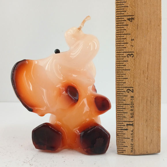Small Wax Elephant Candle Decorative Kitsch Animal – Orange & Brown Collectible - Picture 10 of 10
